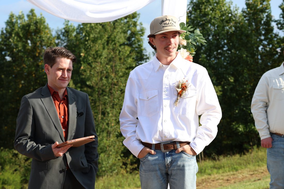 Nathan walking through the ceremony with the groom before the wedding day