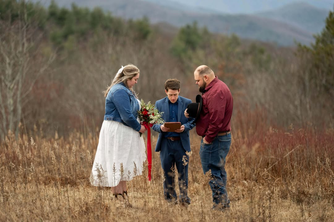 Brad Breeden's ceremony in a mountain field, with Nathan officiating